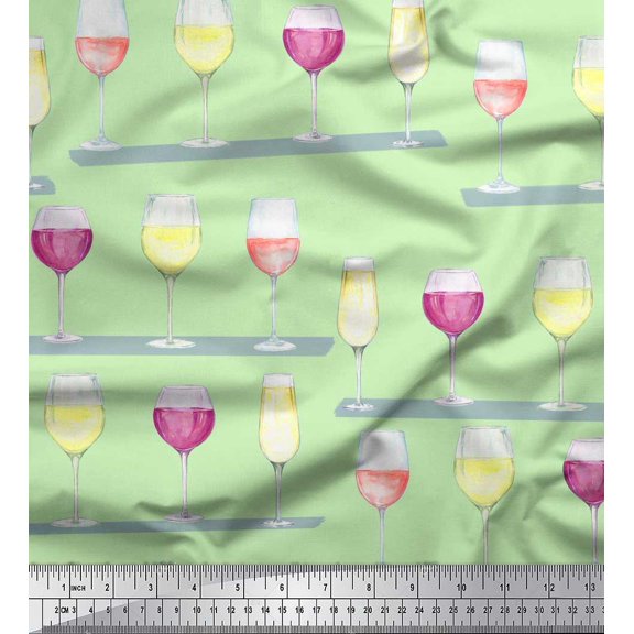 Soimoi Georgette Viscose Fabric Wine Glass Bar Print Sewing Fabric Yard 42 Inch Wide