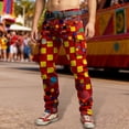 thumbnail image 2 of XIAONU Mens Polka Dot Check Print Pants Relaxed Full Length Belted Trousers Breathable Casual Street Bottoms, 2 of 5