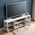 thumbnail image 2 of White Oak 60 - inch TV Stand with 4 Shelves and Transparent Center Cabinet for Home Entertainment Centers, 2 of 2