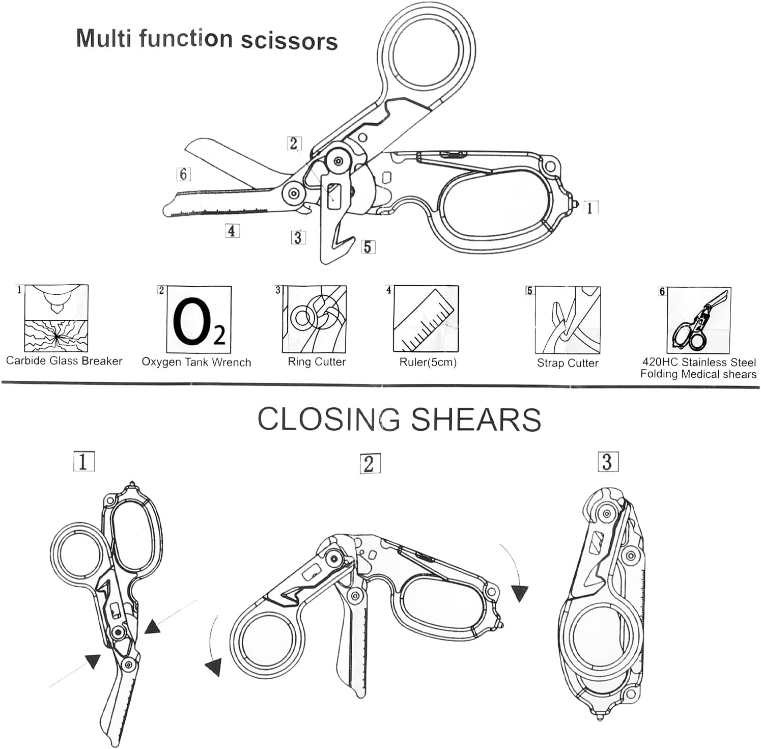 6 In 1 Response Emergency Shears, Multi Tool Pliers Shears Folding Emergency Response Shears With Utility Holster For Outdoor Camping