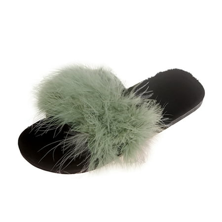 

Cptfadh Slippers For Women Shoes Women s Fashion Round Toe Flat Solid Color Large Size Plush Casual Slippers