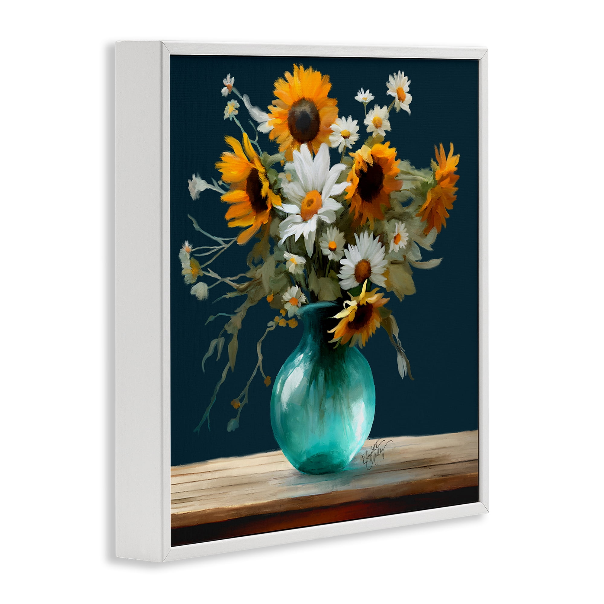 Stupell Industries Summer Sunflower Bouquet Botanical & Floral Painting White Framed Art Print Wall Art, 17 x 17
