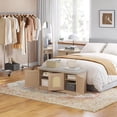 thumbnail image 2 of Shoe Bench, Entryway Storage Bench with Doors, Cushion, 2-Tier Shoe Rack with 6-Cubby, 39.4”L x 13.8”W Shoe Organizer Cabinet, Adjustable Shelf, Living Room, Bedroom, Natural with Rattan, 2 of 18