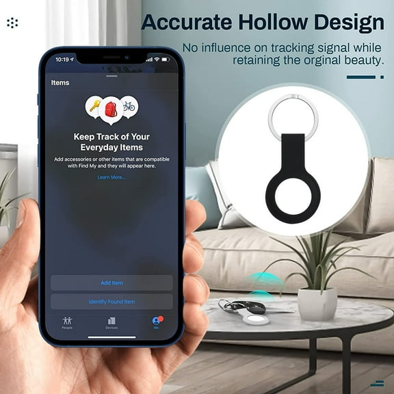 Protective Case Compatible with Apple AirTag Soft Silicone TPU Rubber Gel with Keychain Anti-Loss Anti-Scratch Skin Tracker Cover for Air Tag by Xpm - Black