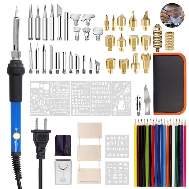 Kit Soldador Eléctrico 60W Con Temperatura Ajustable 41 Bits De Soldadura Juego De Herramientas De Pirograbado Para Carpintería Grabado Tallado Quemado 81Pcs Kearding TO005435-03