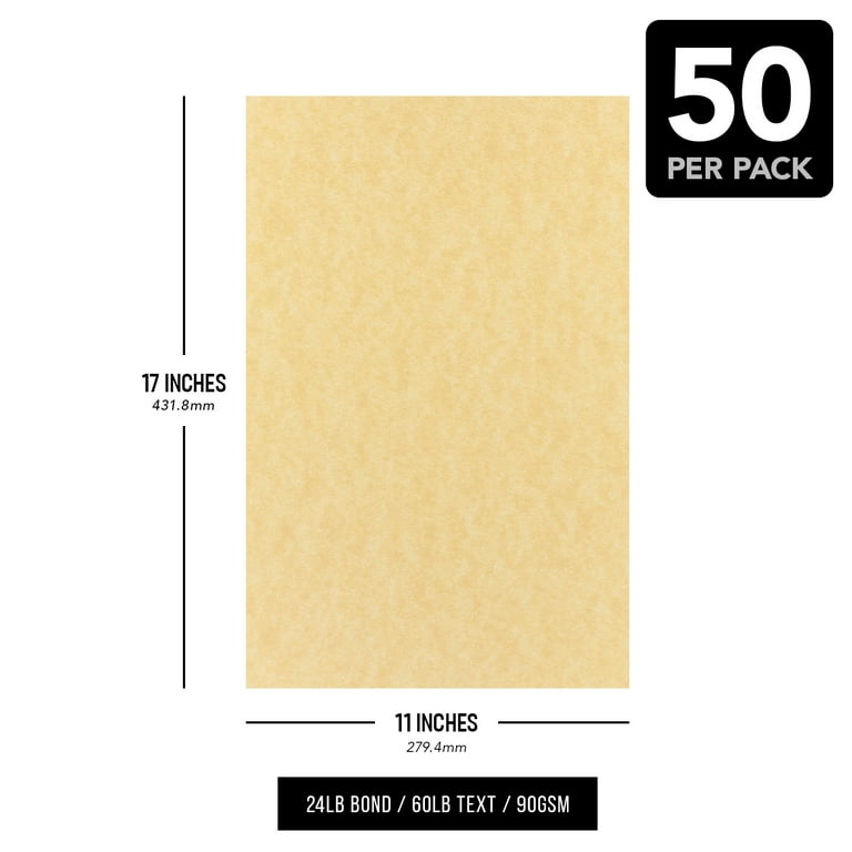 Relic Gold Parchment Paper Great for Certificates, Menus and Wedding Invitations | 24lb Bond / 60lb Text / 90gsm | 11 inch x 17 inch (Ledger Size)