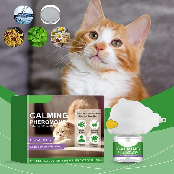 Calming cat diffuser with natural extracts, 45ml feline anxiety relief plug-in diffuser & heater set for soothing cats at home