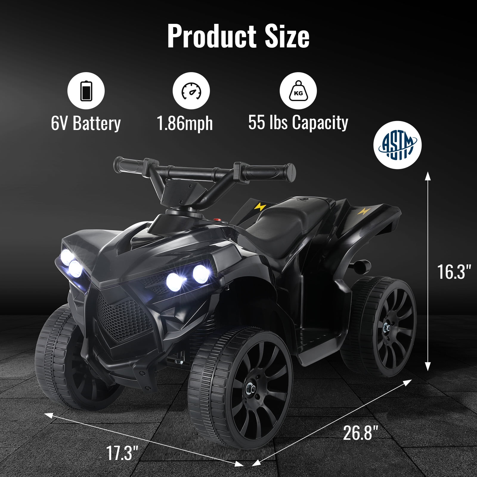 Pirecart Ride on ATV for kids, Kids 6V ATV 4-Wheeler Ride on Toy, Battery Powered Electric Car with Music, LED Headlights, Pedal Accelerator for Boys Girls