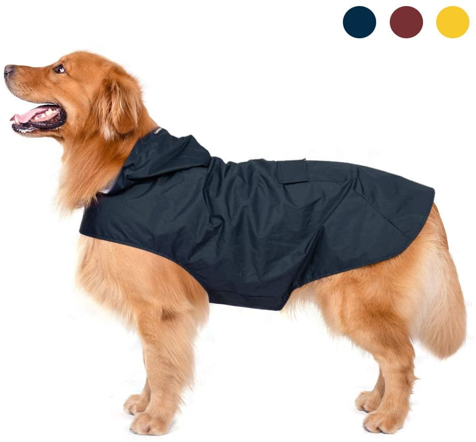 Dog Raincoat with Hood & Safe Reflective Strips,Ultra-Light Breathable 100% Waterproof Rain Jacket for Large Breed Dog