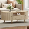 thumbnail image 2 of Noble House 39.3" Coffee Table,Walnut Finish with Drawer & Roll-Up Door,Open Storage Sofa Side Table,Natural Wood, 2 of 18
