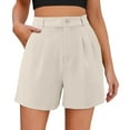 thumbnail image 2 of vigerkar Shorts for Women Bermuda Shorts Casual Elastic Waist Wide Leg Shorts with Pockets White, L, 2 of 9