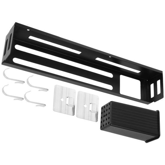 Wall-Mounted Kitchen Shelf with Sliding Hooks for Knives and Utensils, Sturdy Hanging Rack Organizer for Kitchen Gear