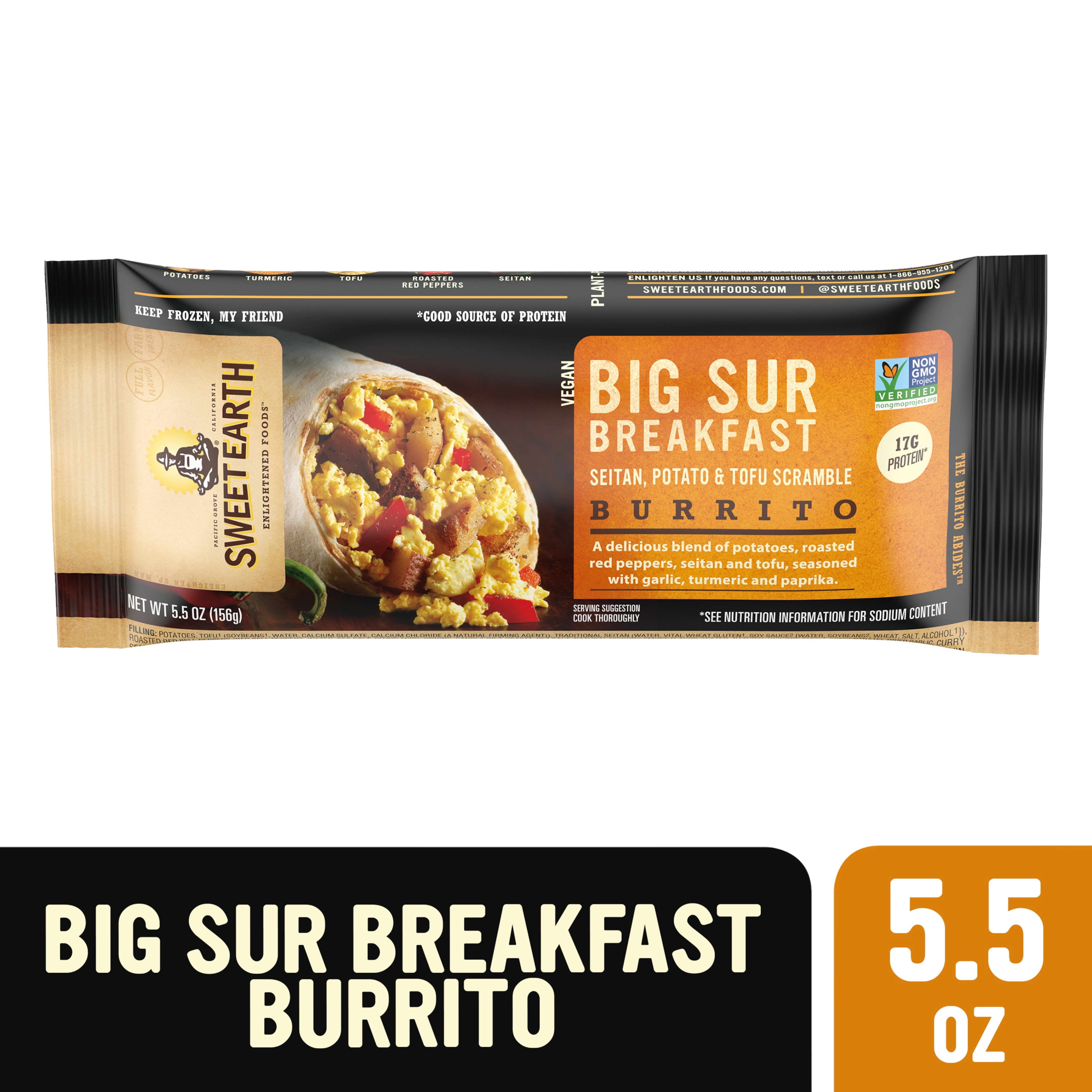 Sweet Earth Big Sur Breakfast Burrito, Vegan Frozen Burrito 5.5 oz
