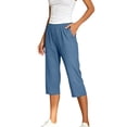 thumbnail image 4 of Capri Jeans for Stretch Casual Elastic Waist Wide Straight Leg Plus Size Pull On Denim Capris Loose Summer Pants Workout Pants with Pockets for Women, 4 of 5
