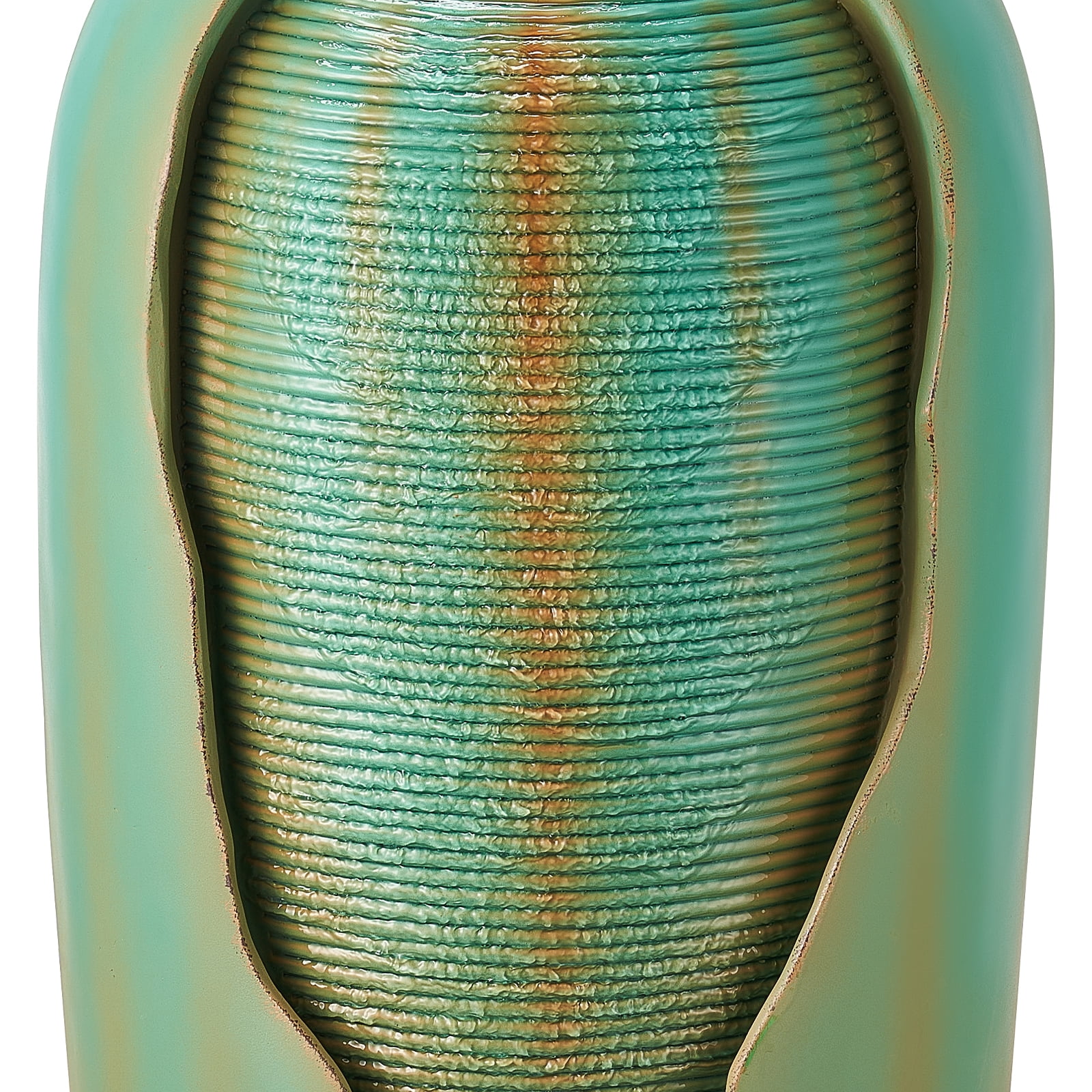 KFFKFF Outdoor Water Fountain, 30.71-Inch Tall Glazed Jar-Style with LED Light and Pump, 1-Tier Floor Standing Design for Garden, Patio, Yard, Home, and Indoor Spaces (Green)