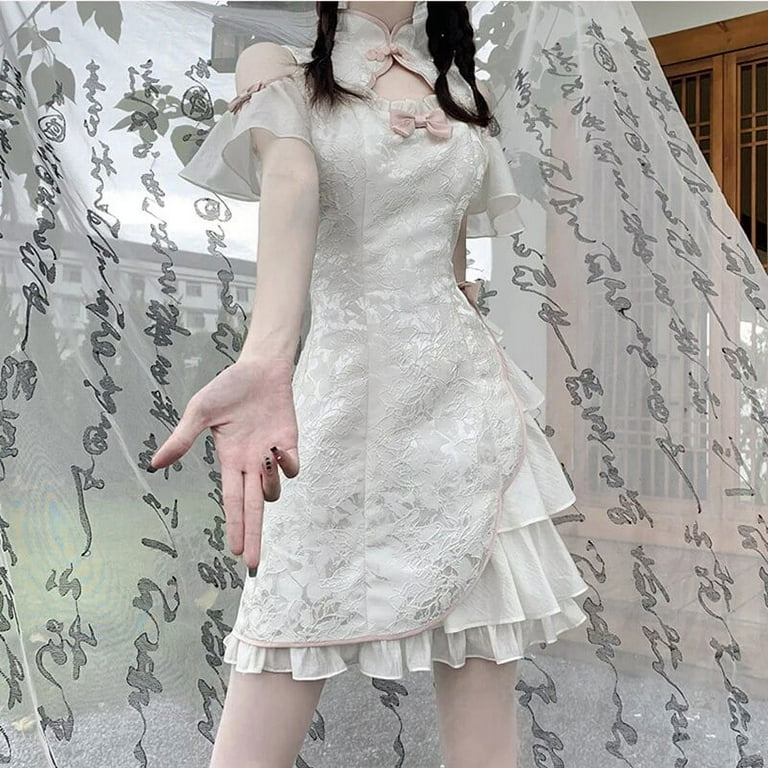 Kwawaii Women Dress Vintage Cheongsam Sweet Slim Y2K Lolita