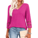 thumbnail image 1 of Blusas Elegantes e Informales de 3/4 para Mujer, Camisetas de Cuello en V A , Ropa de Verano 2025. Rosa Roja XXL, 1 of 7