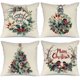 thumbnail image 1 of 4 fundas de almohada con adornos navideños, 18x18, corona de acuarela, pájaro, feliz Navidad, almohadas rústicas para vacaciones de invierno, almohadas navideñas, 1 of 4
