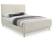 Meridian Furniture King Contemporary Fabric Platform Bed with Gold Legs, Cream Velvet