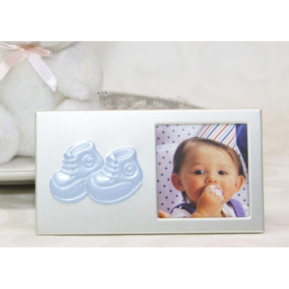 Baby Shoe Plated Picture Frame Blue (12 Pieces)