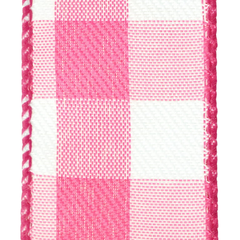 Pink and White Gingham Check Wired Ribbon 1.5 X 10 Yards 
