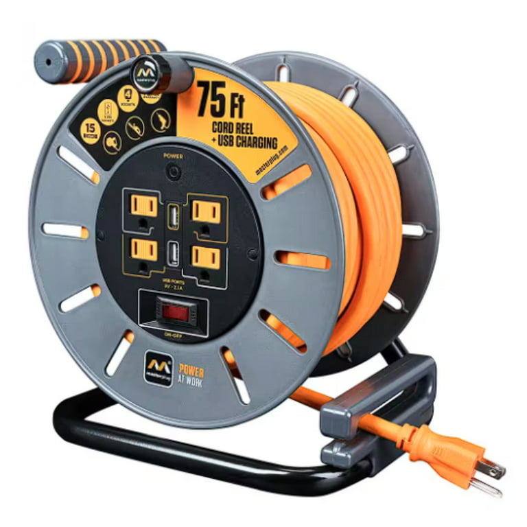 Masterplug 75ft 15amp Extension Cord Reel with USB 
