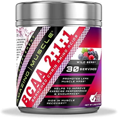 Amazing Muscle BCAA 2:1:1 Branched Chain Amino Acids - 6,000 MG - Promotes Lean Muscles - Supports Swifter Muscle Recovery - Enhances Endurance Levels (Wild Berry, 30 Servings)