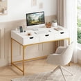 thumbnail image 4 of Costway Office Desk with Power Outlets,43.5" Modern Writing Desk with Hidden Compartment White & Gold, 4 of 10