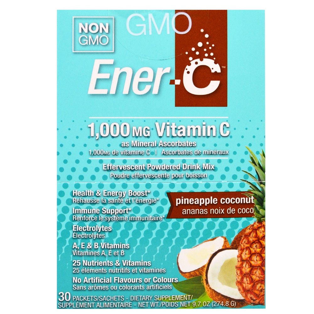 EnerC Vitamin C, Effervescent Powdered Drink Mix, Pineapple Coconut, 30 Packets, 9.7 oz (274.8