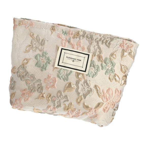 Floral Makeup Bag Zipper Flower Cosmetic Pouch Aesthetic Women Cosmetic Bags Coin Purse Apricot Pink