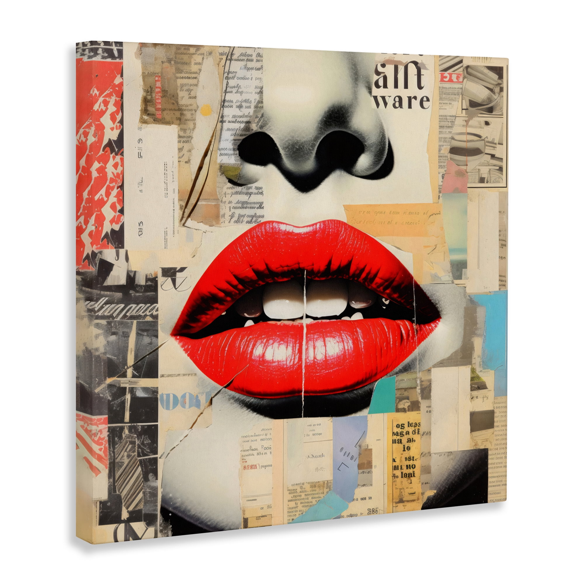 Stupell Industries Fashion Collage with Scarlet Lips Canvas Wall Art, design by Creative Studio