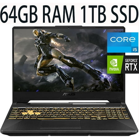 ASUS TUF F15 Gaming laptop, 11th Gen Intel Core i5-11400H 6-Cores Processor, NVIDIA GeForce RTX 2050 4GB Graphics, 64GB DDR4 1TB PCIe SSD, 15.6”144Hz FHD Display, WiFi, Bluetooth, Windows 10