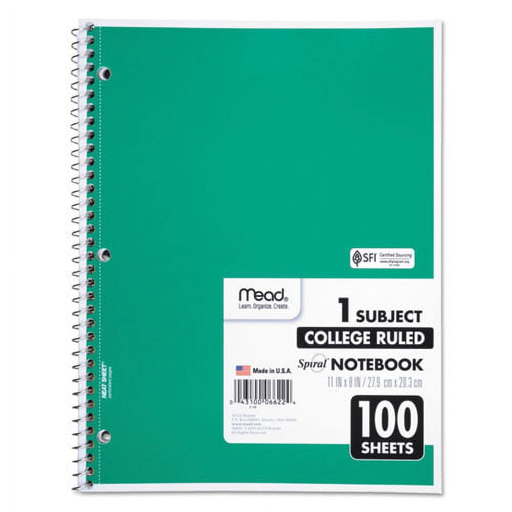 Spiral Notebook, 3-Hole Punched, 1 Subject, Medium/college Rule, Randomly Assorted Covers, 11 X 8, 100 Sheets | Bundle of 5 Each