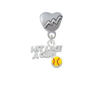 Hit Like a Girl with Enamel Softball - Heartbeat Charm Bead