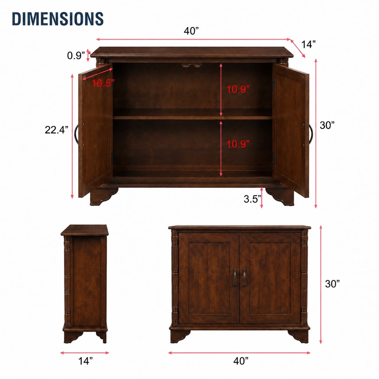 Aukfa 40" Farmhouse Accent Storage Cabinet, Solid Pine Wood Frame,Storage Organizer for Entryway & Living Room,Espresso