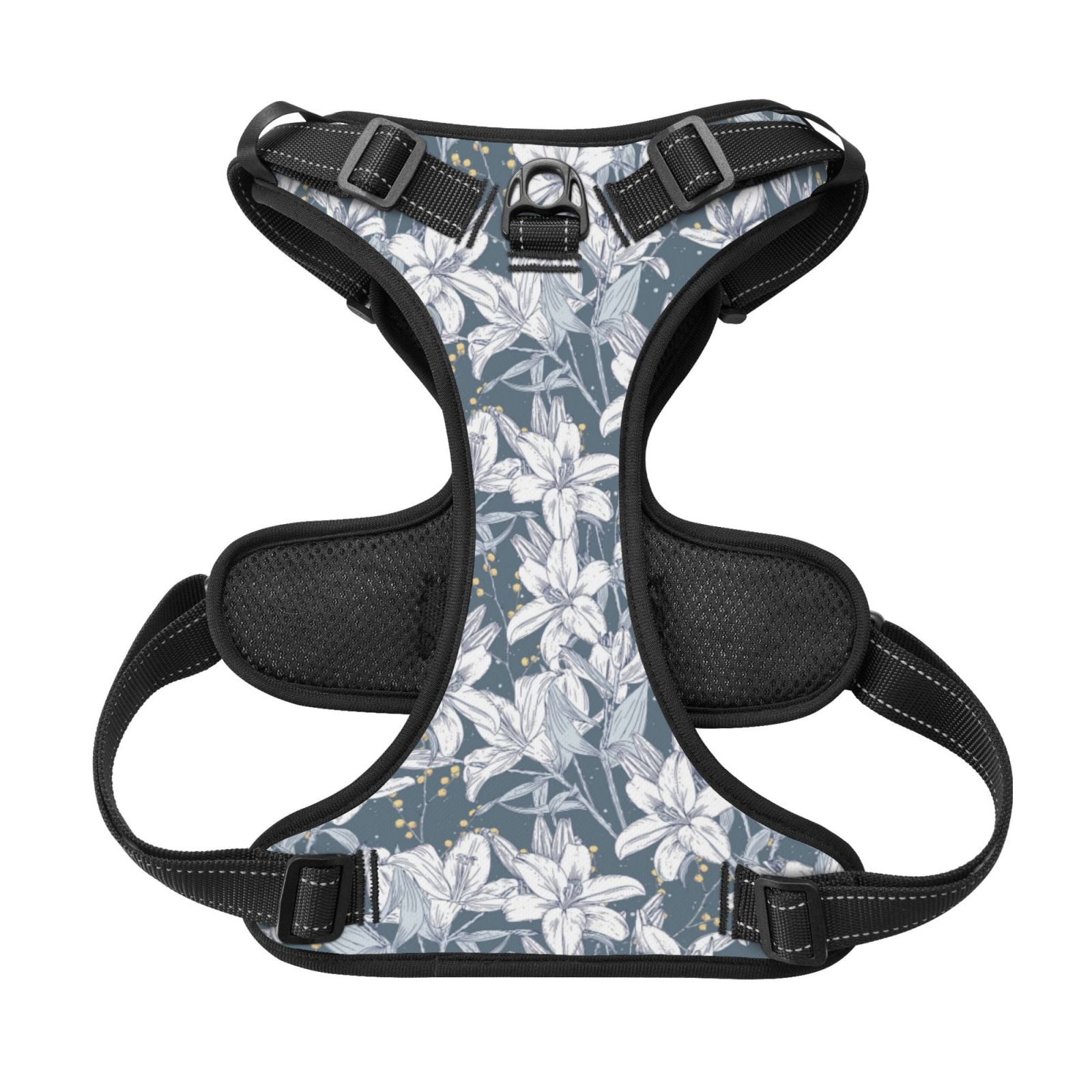 Kdxio Lilies Flowers Print No Pull Dog Harness Adjustable Reflective Oxford Easy Control Medium Large Dog Harness for Training and Everyday-Large