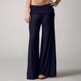 thumbnail image 6 of felwors Women's High Waisted Fold Over Flowy Wide Leg Pants | Casual Lounge Yoga Palazzo Pants for Beach & Vacation (Navy, XXL), 6 of 7