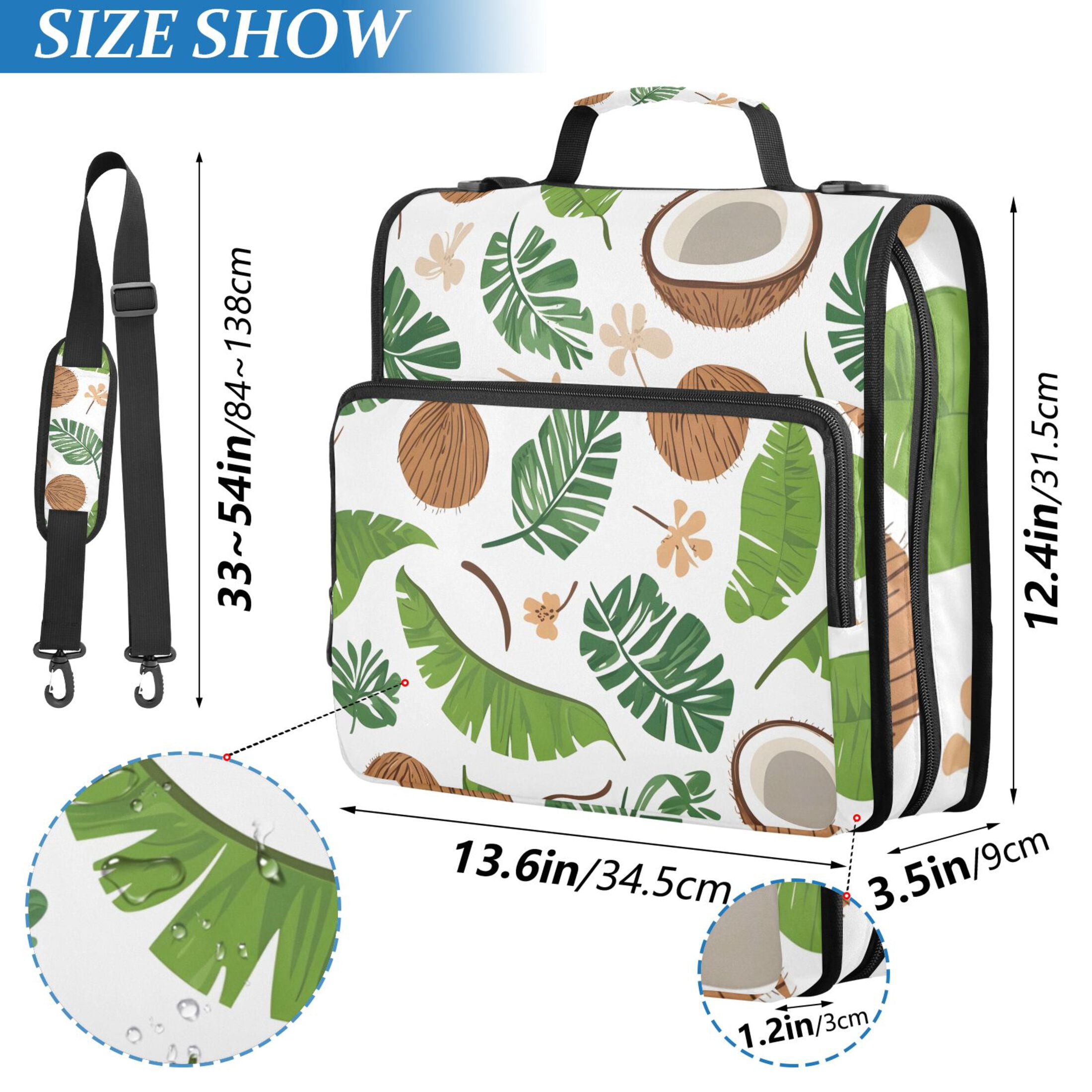 3 Ring Zipper Binder with Shoulder Strap Waterproof Trapper Keeper 2 Inch D-Ring 500 Sheets Capacity Coconut Tropical Palm Leaves
