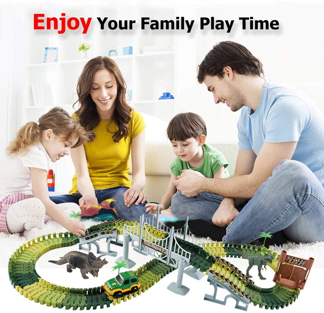  TOYLI Dinosaur Race Track Set 182 Pieces, Dino Track Flexible  Dinosaur Road Race Playset with Bridge, Ramps, Dinosaur Track Toy Set is a  Great 3 Year Old boy Gift. : Toys