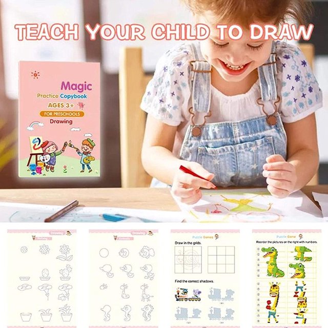Libro De Trazado De Letras, Cuaderno De Práctica, Cuaderno De Dibujo, Juego De Cuaderno De Escritura A Mano Reutilizado Para Niños, Caligrafía De Educación Temprana Anggrek BF1007