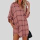 thumbnail image 3 of Camisa a cuadros para mujer, cuello en V, manga larga extragrande, longitud midi, blusa con bloques de color a cuadros para mujer, rosa, 3XL, 3 of 6