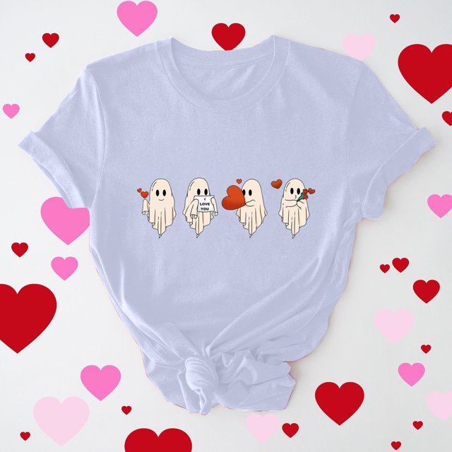 Cadeau de Saint-Valentin pour Femmes T-shirt Imprimé Arbre de Noël à Manches Courtes Col Rond Décontracté