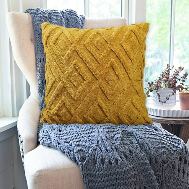 Yellow Decorative Pillow Cover 19.69 Inches One Sided Pattern Sofa Living Room Cushion Protector In Yellow Polyester