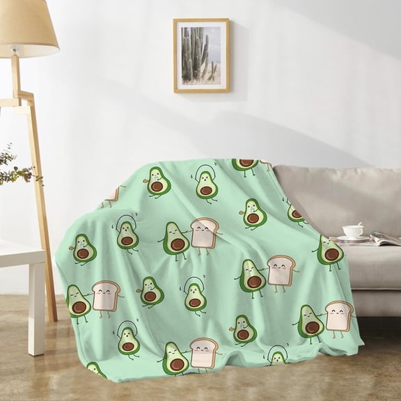 Cute Cartoon Print Flannel Throw Blanket Soft Cozy For Sofa Bed Nap