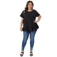thumbnail image 3 of DARING DIVA Women's Plus Crew Neck Short Sleeve Loose Fit Flowy Blouse Top 2X Black, 3 of 6