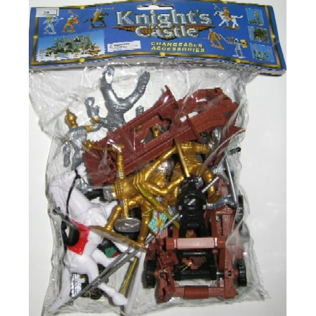 1/32 Knights & Armor Figure Playset (6 w/Weapons, 2 Horses, Cannon, Catapult & Acc)