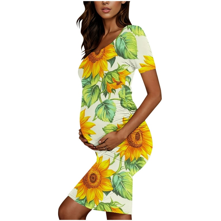 Delliss Women's Fashion Print Maternity Bodycon Dress Causal
