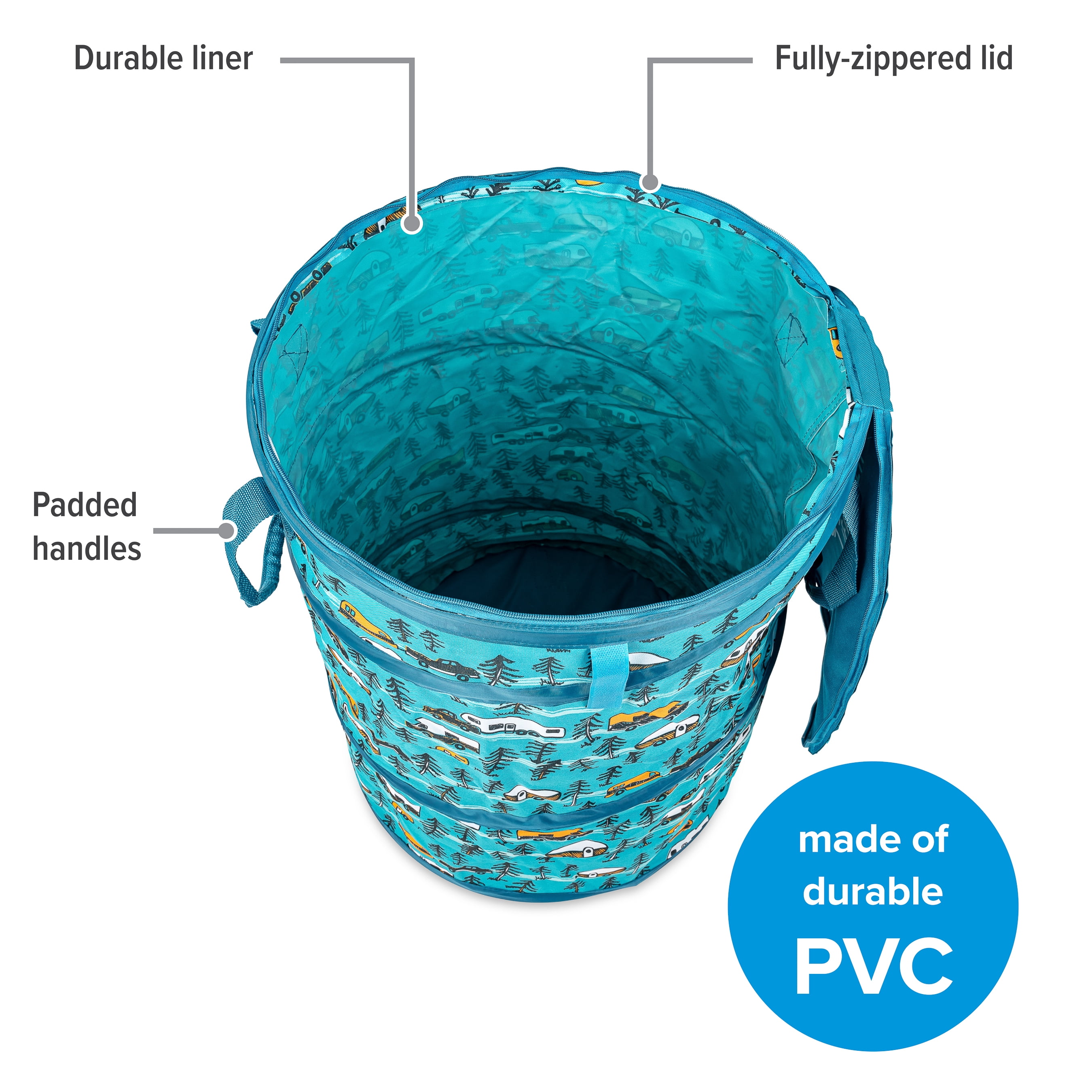 Camco Life is Better at the Campsite Pop-Up Container - Picnic Trash Can - 18 by 24-in, Teal (42987)