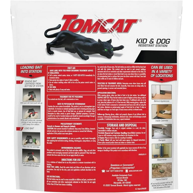 Tomcat Mouse Killer Disposable Station for Indoor/Outdoor Use - Child & Dog  Resistant, 2 Stations with 1 Bait Each