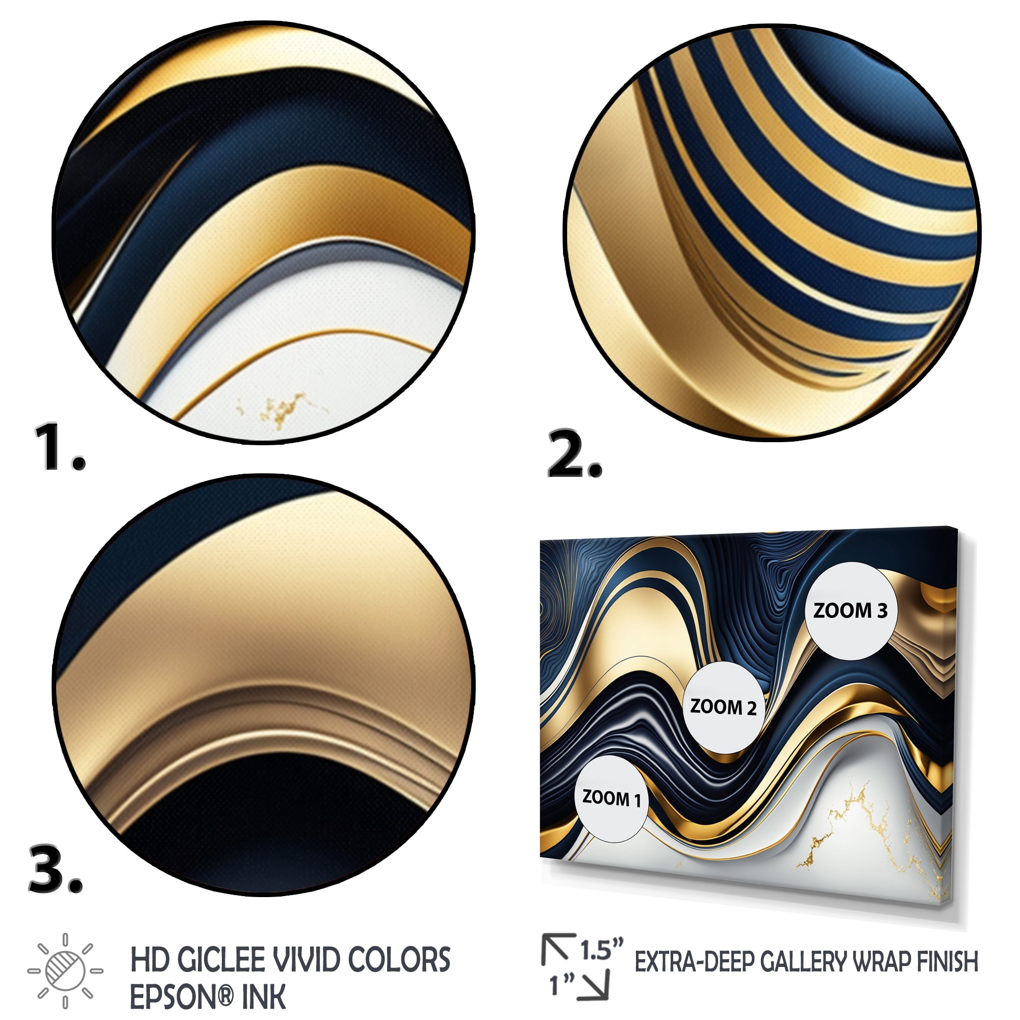 Designart Abstract Geode Waves Blue And Gold IV Canvas Wall Art